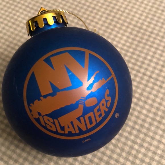 NY ISLANDERS CHRISTMAS BALL ORNAMENT MATTE ORANGE ON MATTE BLUE GOLD TOP - #406 - Picture 2 of 7